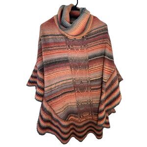 Dor Dor Couture Striped Cowl Neck Poncho Sweater